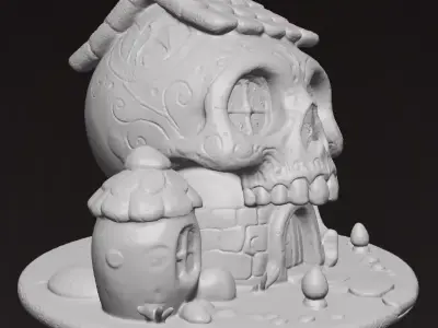 Skull House Whimsical Halloween 3D Model Printable STL Miniature 3D model