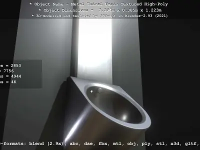 Metal Urinal Basin Textured High-Poly Version 3D model