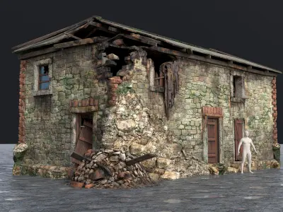 Old stone barn Low-poly 3D model