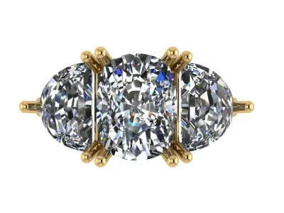 Cusion shape ring and half moon diamonds and pave setting along  3D print model