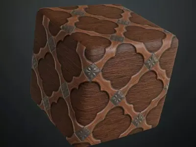 Medieval Arched Iron Lattice Wood Planks PBR Texture