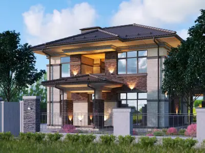 Model of a two-storey residential building in the Wright style 3D model