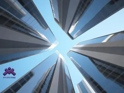 Futuristic Sci-Fi Skyscraper 03 set Low-poly 3D model