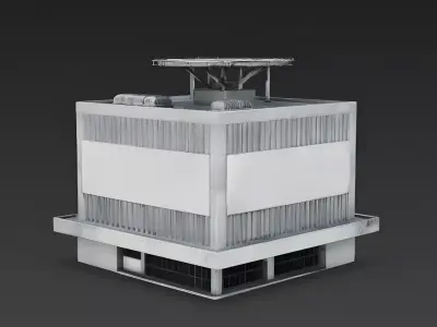 Heavy Brutalist Corporate Block with Helipad 3D Model Low-poly 3D model