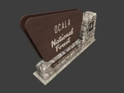National Forest Stone Sign Low-poly 3D model