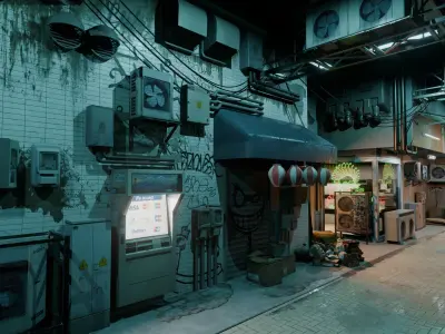 Cyberpunk Underground Bazaar Low-poly 3D model