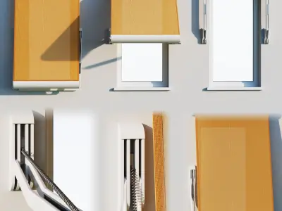 Sunblind three window awnings with checkered pattern 3D model