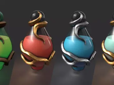 Stylized Fantasy Potion with Root Ornaments Low-poly 3D model