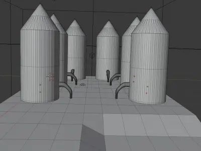 Silos group of missiles in sky Low-poly 3D model