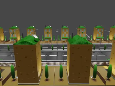 Building 3dmodel empty street at night Low-poly 3D model