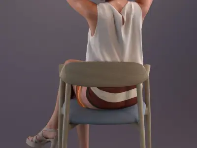 3D pre posed lady sitting putting on jewelry   3D model