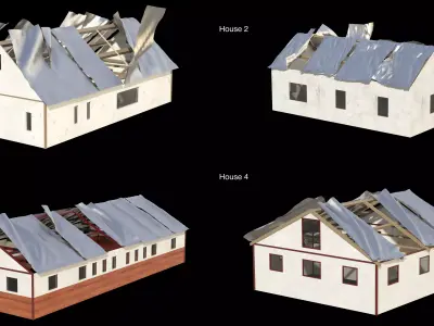 Houses Under Storm - Metal Roof Deformation Animation  Low-poly 3D model