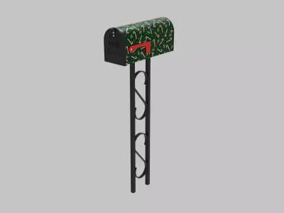 Painted Mailbox with Christmas Theme Low-poly 3D model