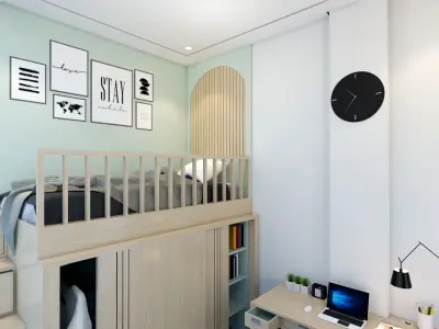 Child Bed Design Study Desk wardrobe design 3D model