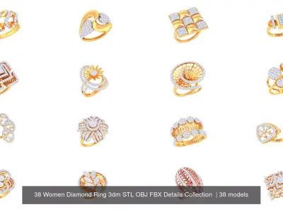 38 Women Diamond Ring 3dm STL OBJ FBX Details Collection  3D Model Pack