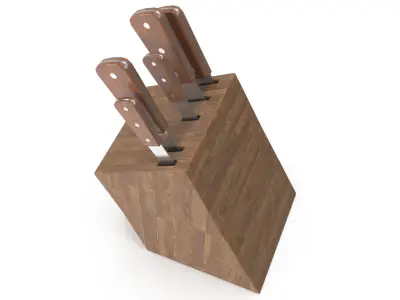 Kitchen Knife Holder with Knives Low-poly 3D model