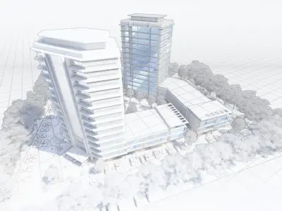 Commercial Development - Shops and Office Towers Low-poly 3D model