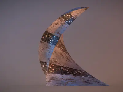 Post Apocalyptic Rusted Building Night Windows 3D model