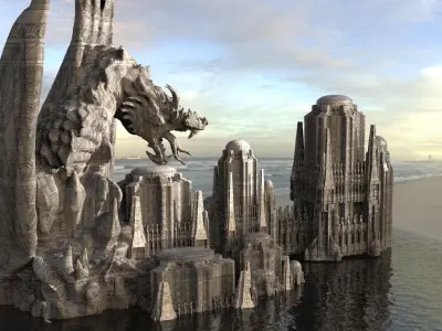 Desert Alien Monoliths Ruin mega structure Dragon 3D model