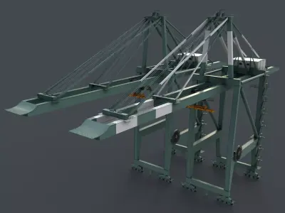PBR Quayside Container Crane V2 - Green Light Low-poly 3D model