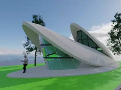 Parametric design futuristic building Low-poly 3D model