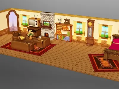 Cartoon House Interior Low-poly 3D model