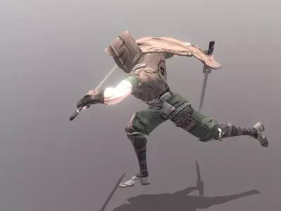 Scifi Warrior Double Sword Running fbx png 3D model