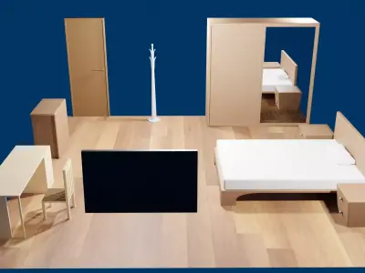 3D Cozy Student Bedroom  Low-poly 3D model