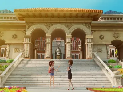 Cartoon School Exterior Scene 3D model