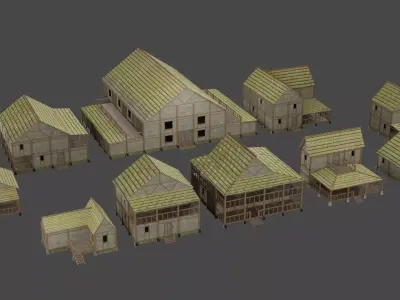 Enterable Medieval Village Building Pack Low-poly 3D model