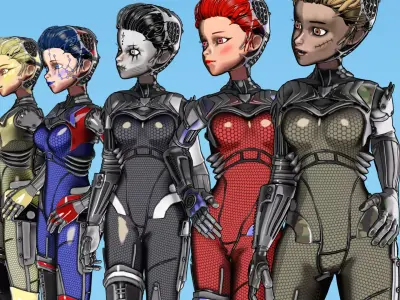 Asymmetric Robotic Characters Cyborg Girl Pack Low-poly 3D model