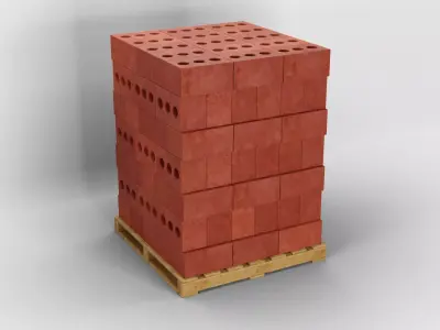 Wooden Pallet with Red Bricks 1 3D model