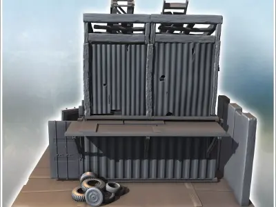 Reinforced structures made of stacked containers with metal ladd 3D print model