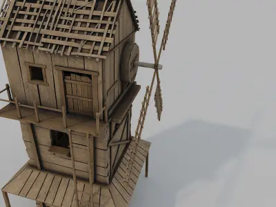 Medieval Wooden Windmill PBR  Low-poly 3D model
