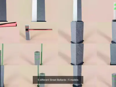 5 different Street Bollards 3D Model Pack