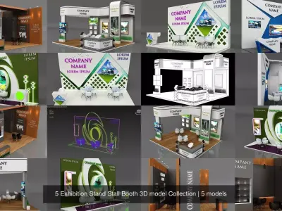 5 Exhibition Stand Stall Booth 3D model Collection 3D Model Pack get