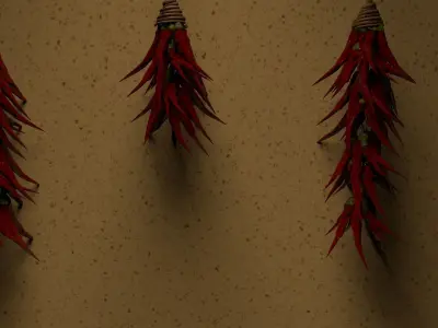 air dried chillies in different length spooky witch style 3D model