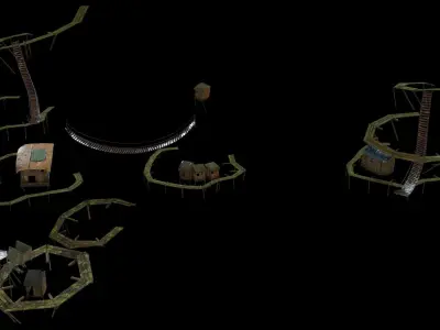 old wooden stylized building props low poly collection Low-poly 3D model