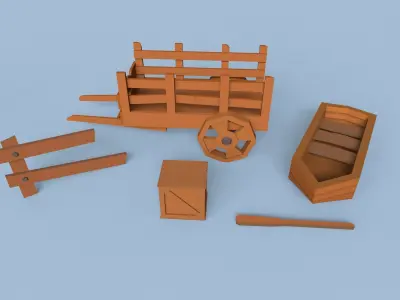 LOW POLY WOODEN PROPS Low-poly 3D model
