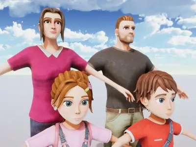 Stylized Family Kit Rigged with Shape Keys Low-poly 3D model
