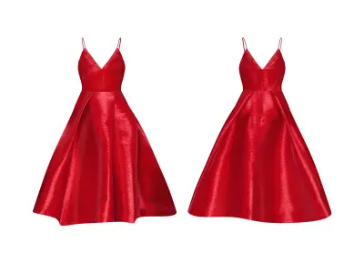 Red Leather Dress With Shoulder Straps Low-poly 3D model