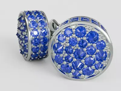 Red and Blue Gemstone Earrings Pave Design Free 3D print model