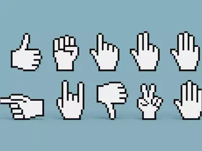 Pixel Hand Icons Low-poly 3D model