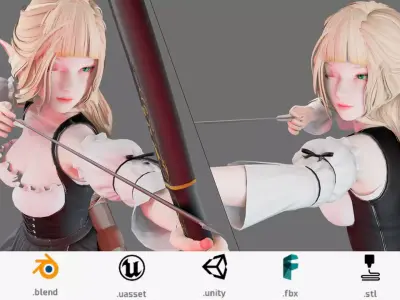 Elf Archer - Female Character - Blender UE5 Unity 40 animations Low-poly 3D model