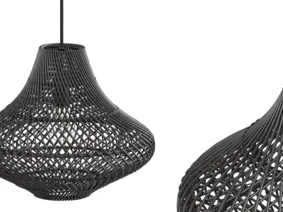 Pasadena Rattan Ceiling Tulip Skirt Black Lamp 3D model