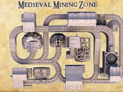 Medieval Mining Zone Tabletop Terrain 28 MM 3D print model