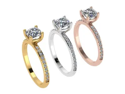 Ring132 gold engagement ring with cushion cut diamond 3D print model
