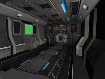 Sci-fi Corridor with Door and floor and Diagonal Corners Low-poly 3D model