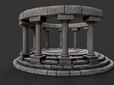 Ancient Circular Stone Platform Altar 4 Low-poly 3D model