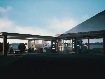 Old Gas Station Low-poly 3D model